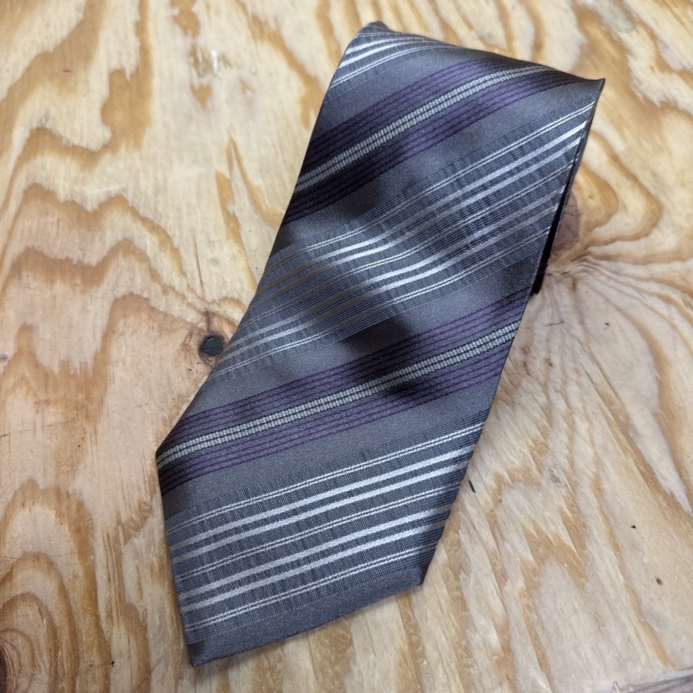 Giorgio Armani Striped Silk Tie Gray‎ Purple Italy Made Business Classic Style